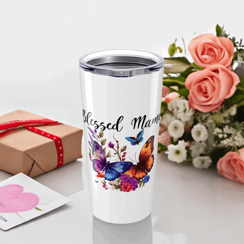 Blessed Mama 20oz Tumbler with Butterfly Design - Perfect for Moms and Gift Giving