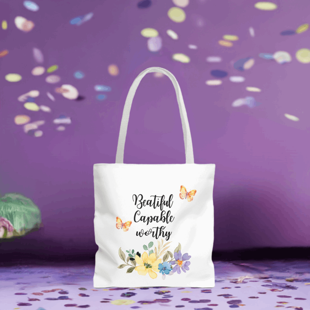 Beautiful Capable Worthy Floral Tote Bag